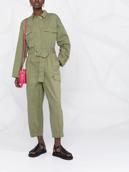 Long-Sleeve Belted Jumpsuit