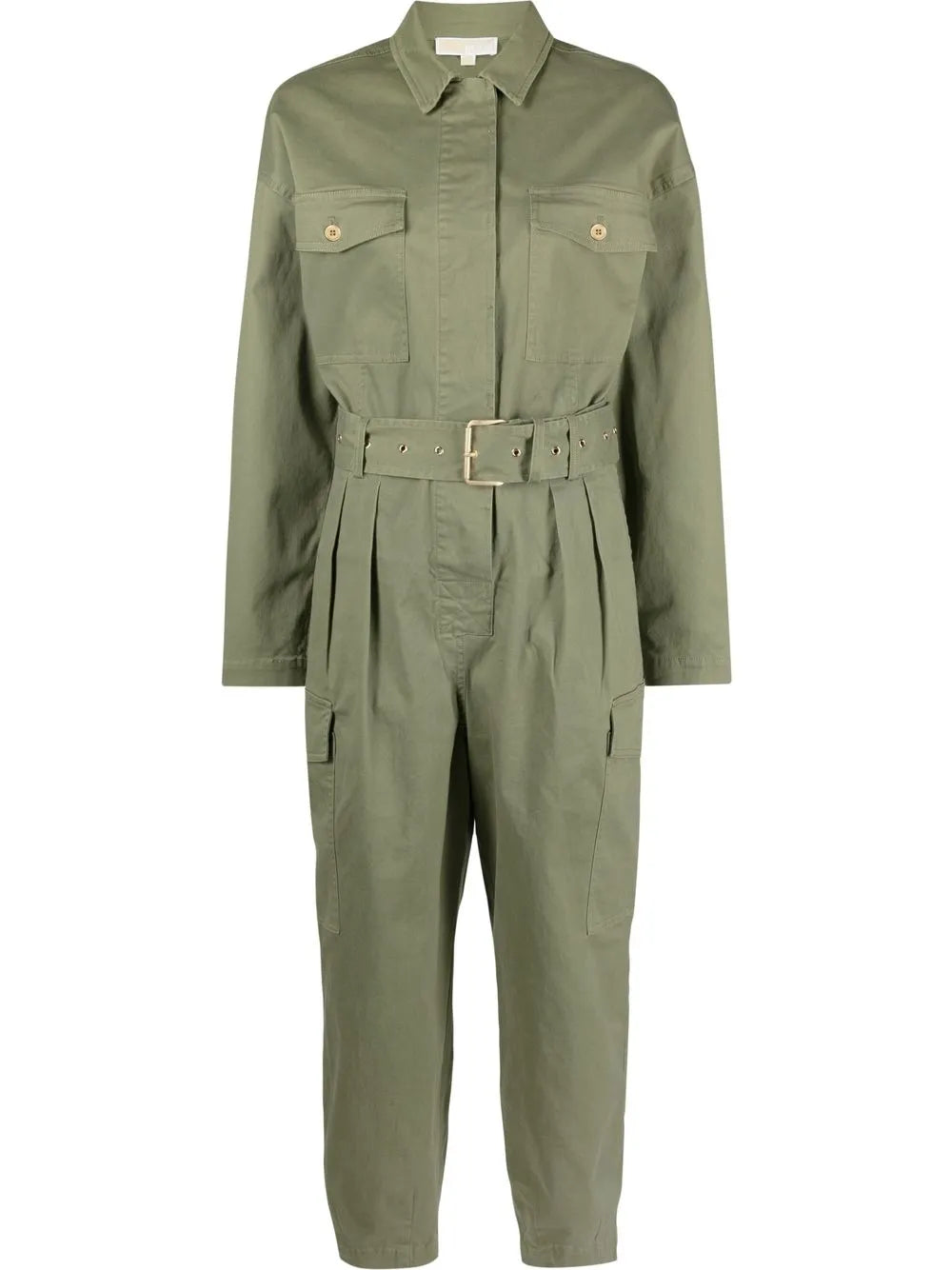 Long-Sleeve Belted Jumpsuit