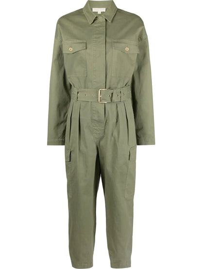 Long-Sleeve Belted Jumpsuit