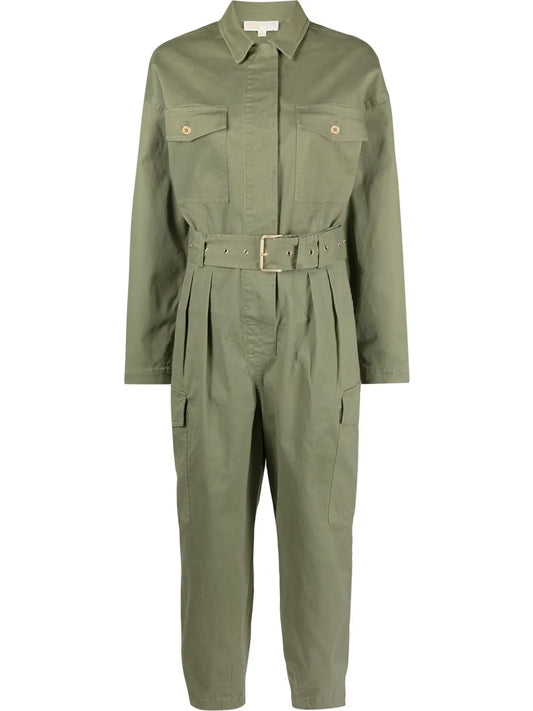 Long-Sleeve Belted Jumpsuit