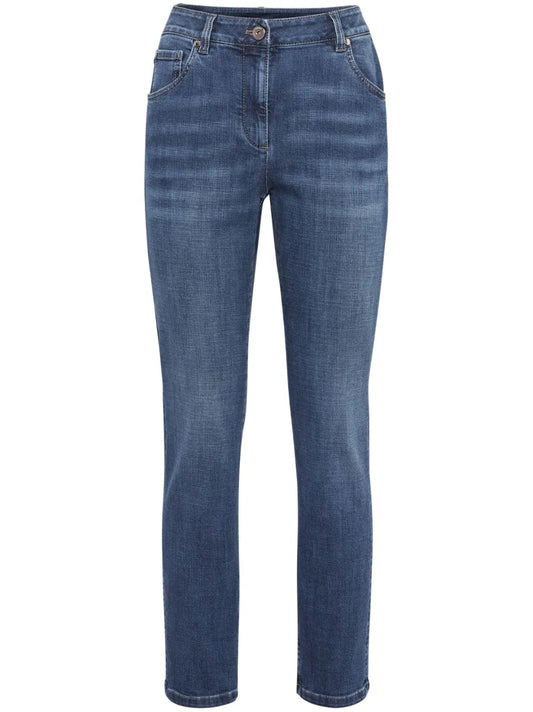 Distressed-Finish Denim Jeans