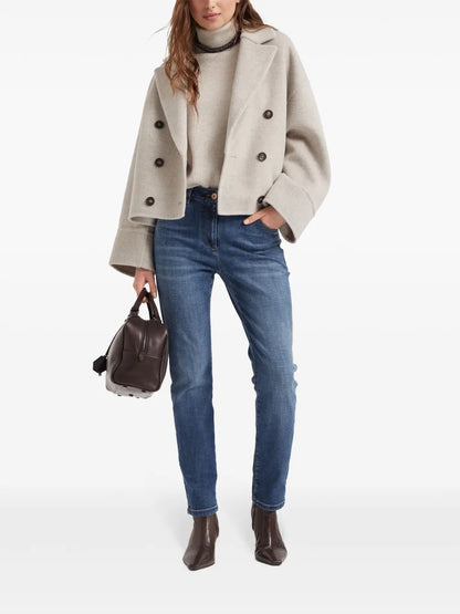 Distressed-Finish Denim Jeans