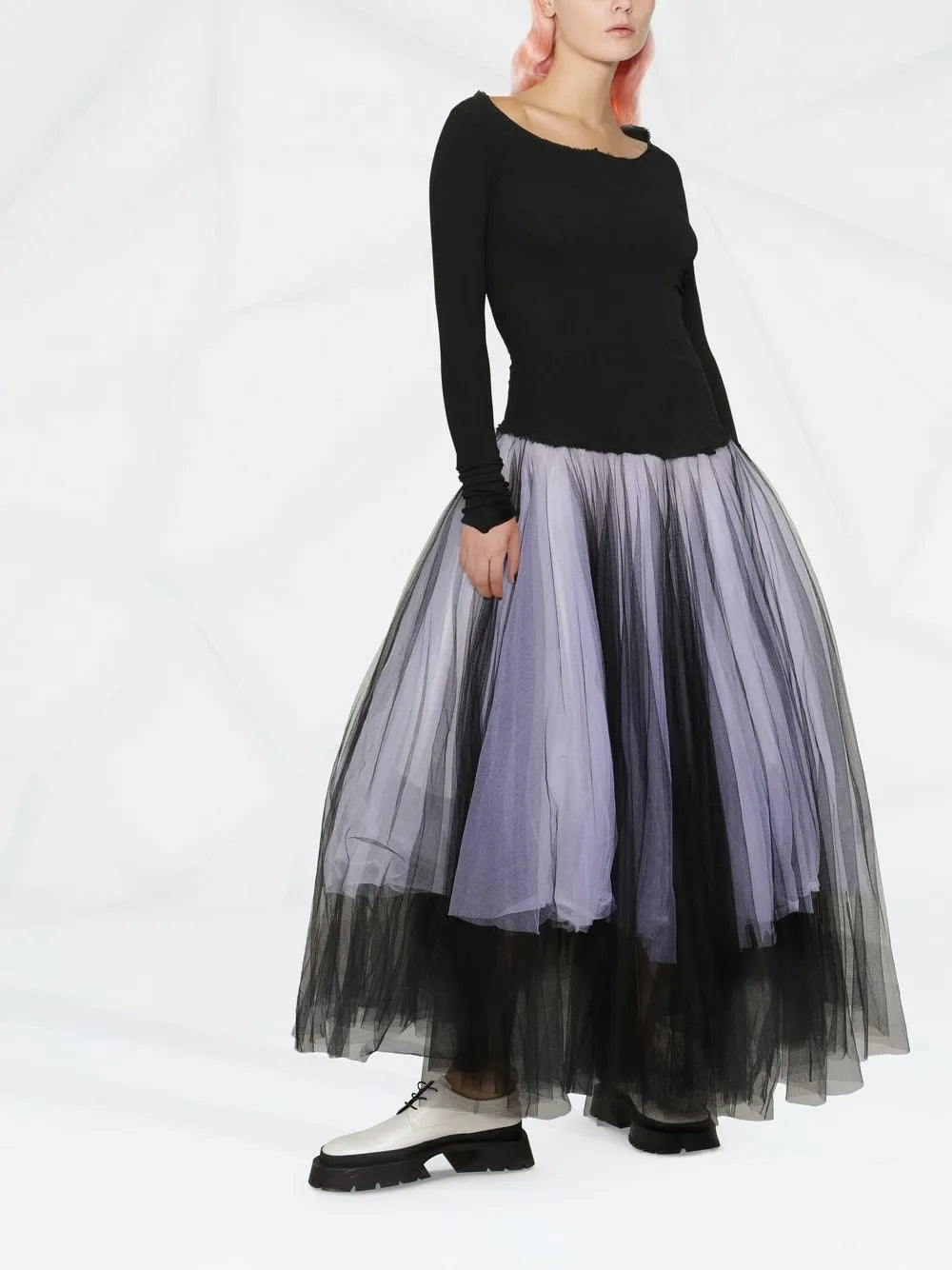 Two-Tone Tulle Midi Dress