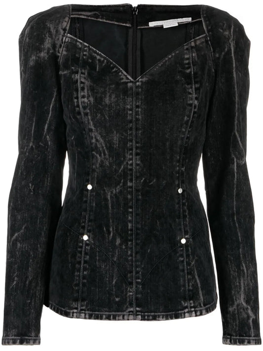 Flocked Velvet Denim Blouse