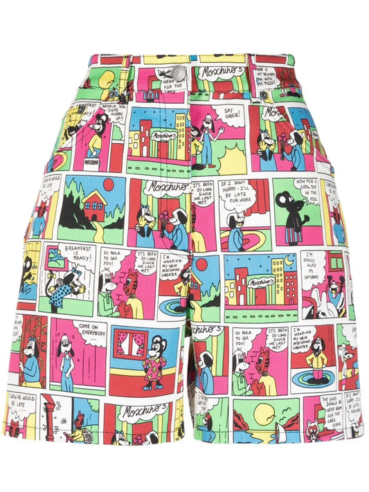 High-Waisted Comic-Print Shorts