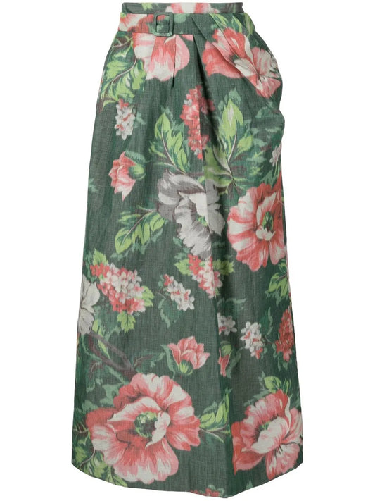 Belted Floral Skirt