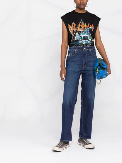 Embroidered-Logo Boyfriend Jeans