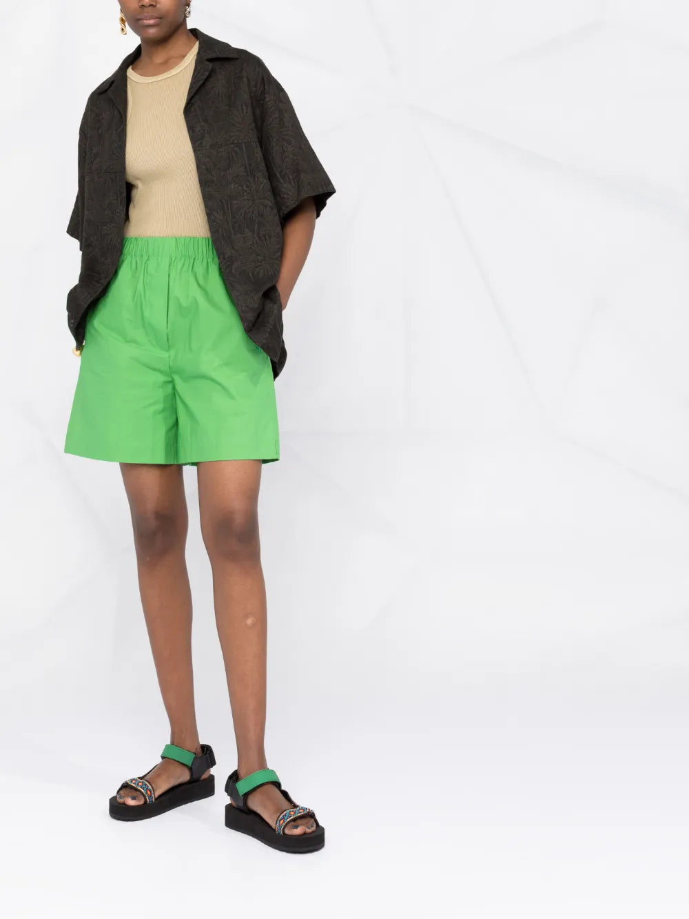 Elasticated-Waistband Cotton Shorts