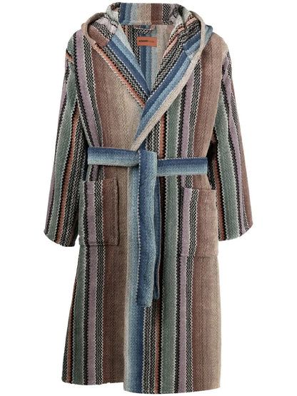 Archie Vertical-Stripe Belted Bathrobe