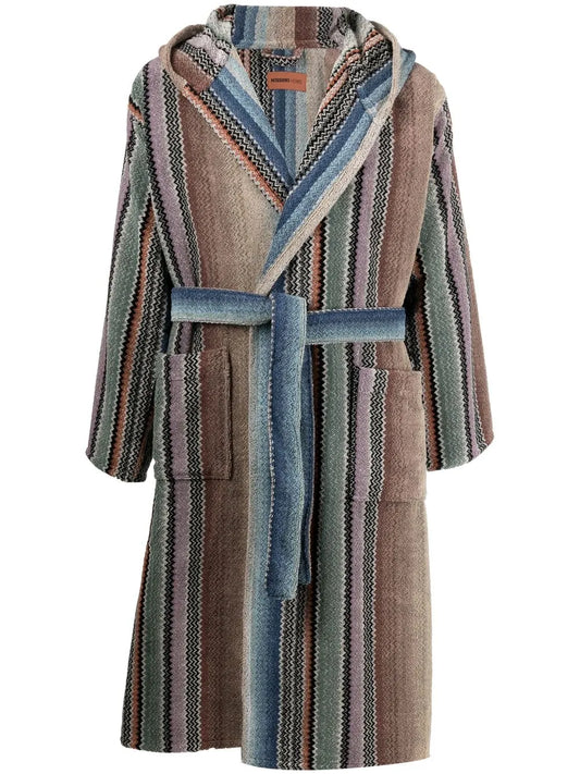 Archie Vertical-Stripe Belted Bathrobe