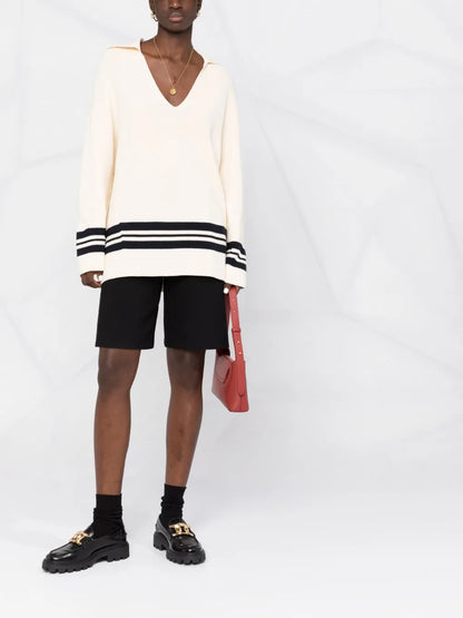 Stripe-Trim Oversized Jumper