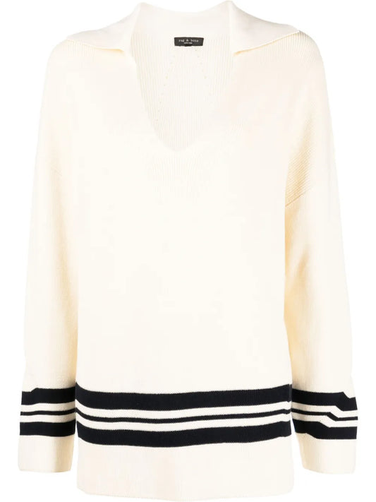 Stripe-Trim Oversized Jumper