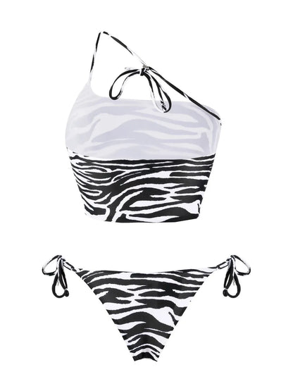 Zebra-Print Asymmetric Bikini