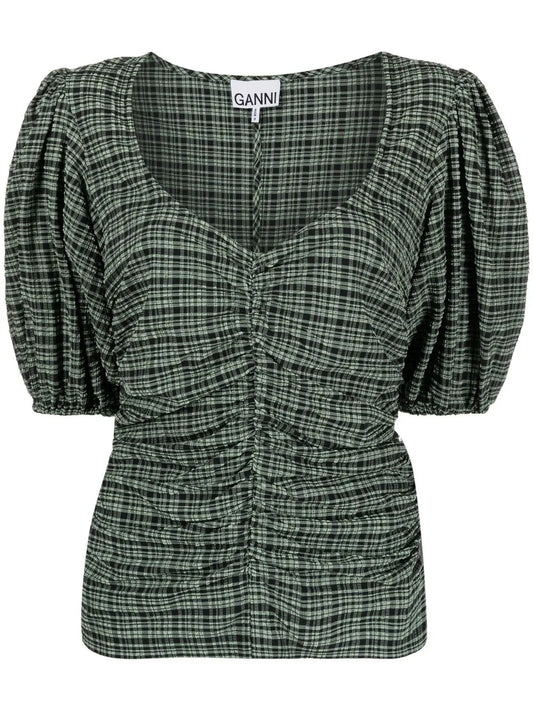 Seersucker Ruched Blouse