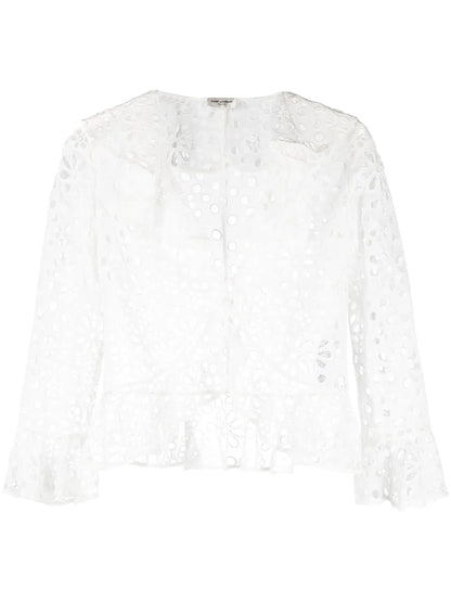 Embroidered-Design Long-Sleeve Blouse