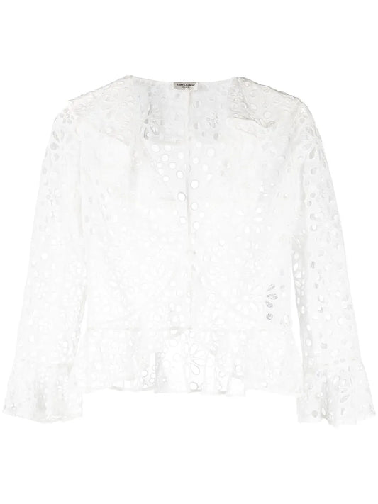 Embroidered-Design Long-Sleeve Blouse