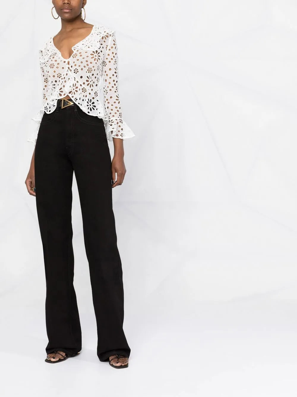 Embroidered-Design Long-Sleeve Blouse