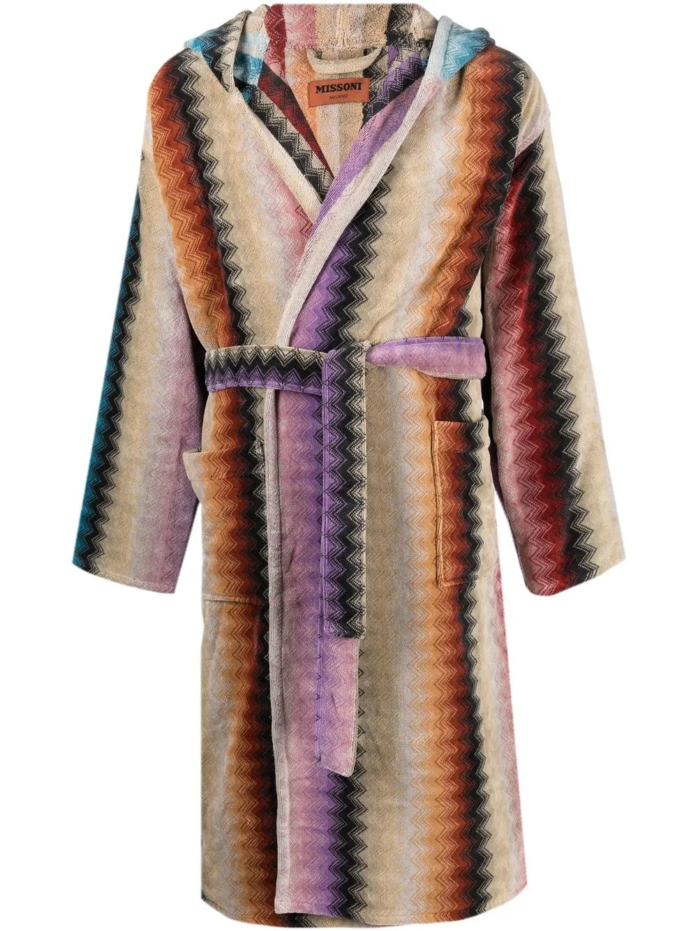 Hooded Zig-Zap Print Robe