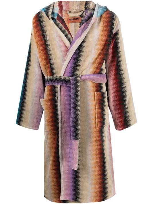 Hooded Zig-Zap Print Robe