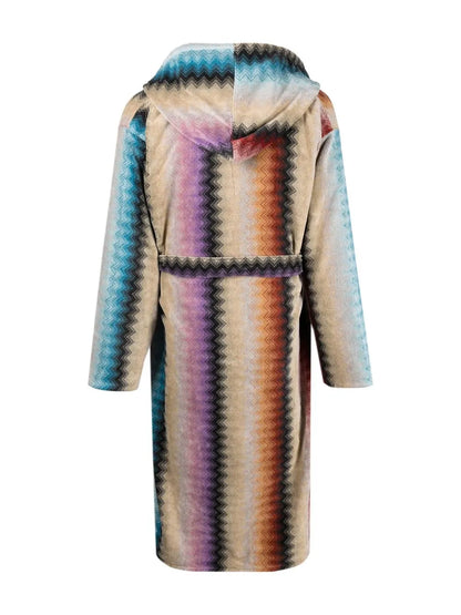 Hooded Zig-Zap Print Robe