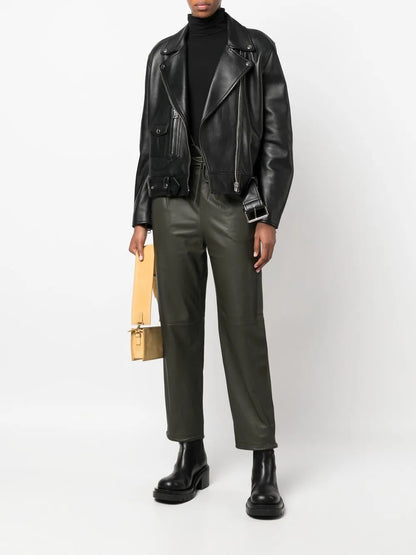 Drawstring-Waist Lambskin Trousers