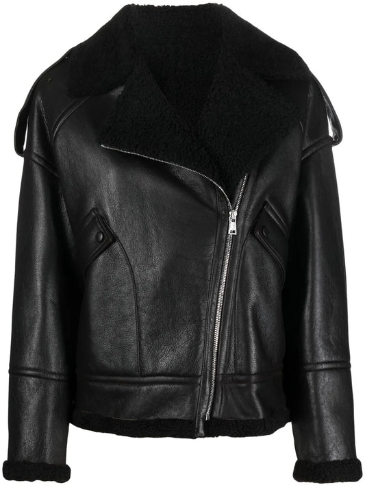 Cracked-Effect Biker Jacket