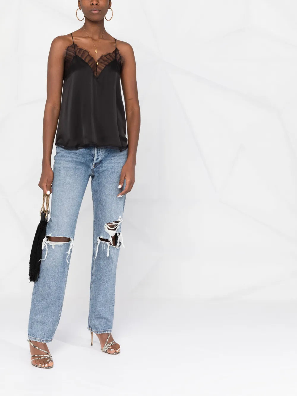 Lace-Embellished Silk Top