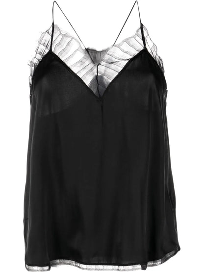 Lace-Embellished Silk Top
