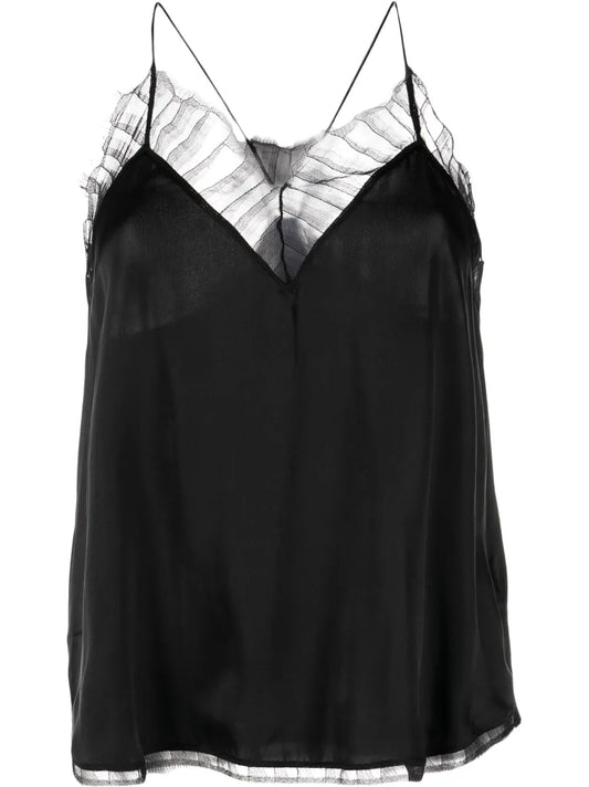 Lace-Embellished Silk Top