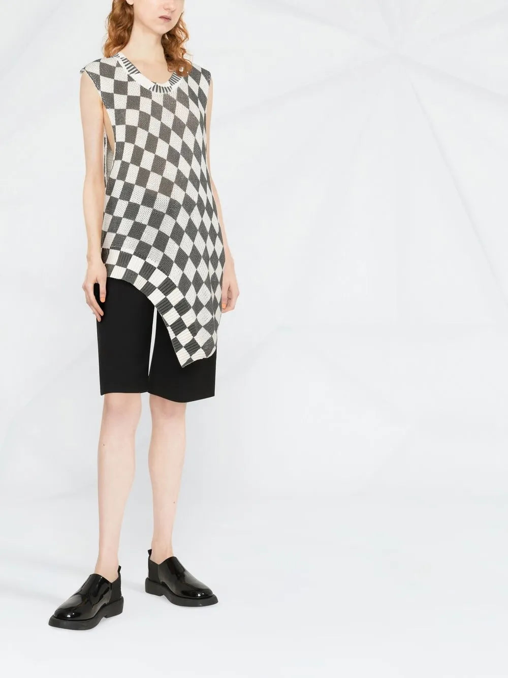 Checkerboard-Print Knitted Top