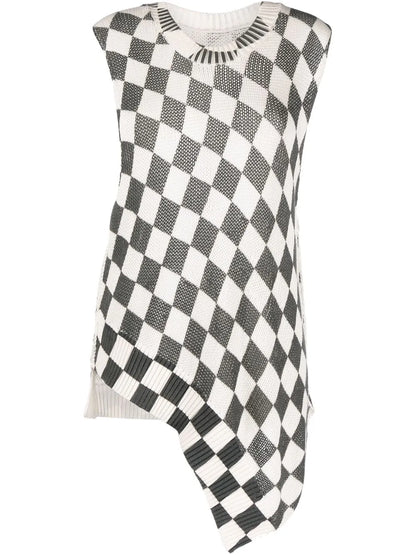 Checkerboard-Print Knitted Top