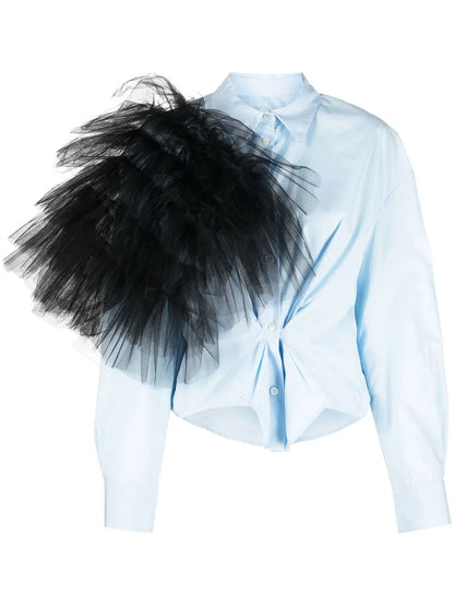 Tulle-Embellished Detail Shirt