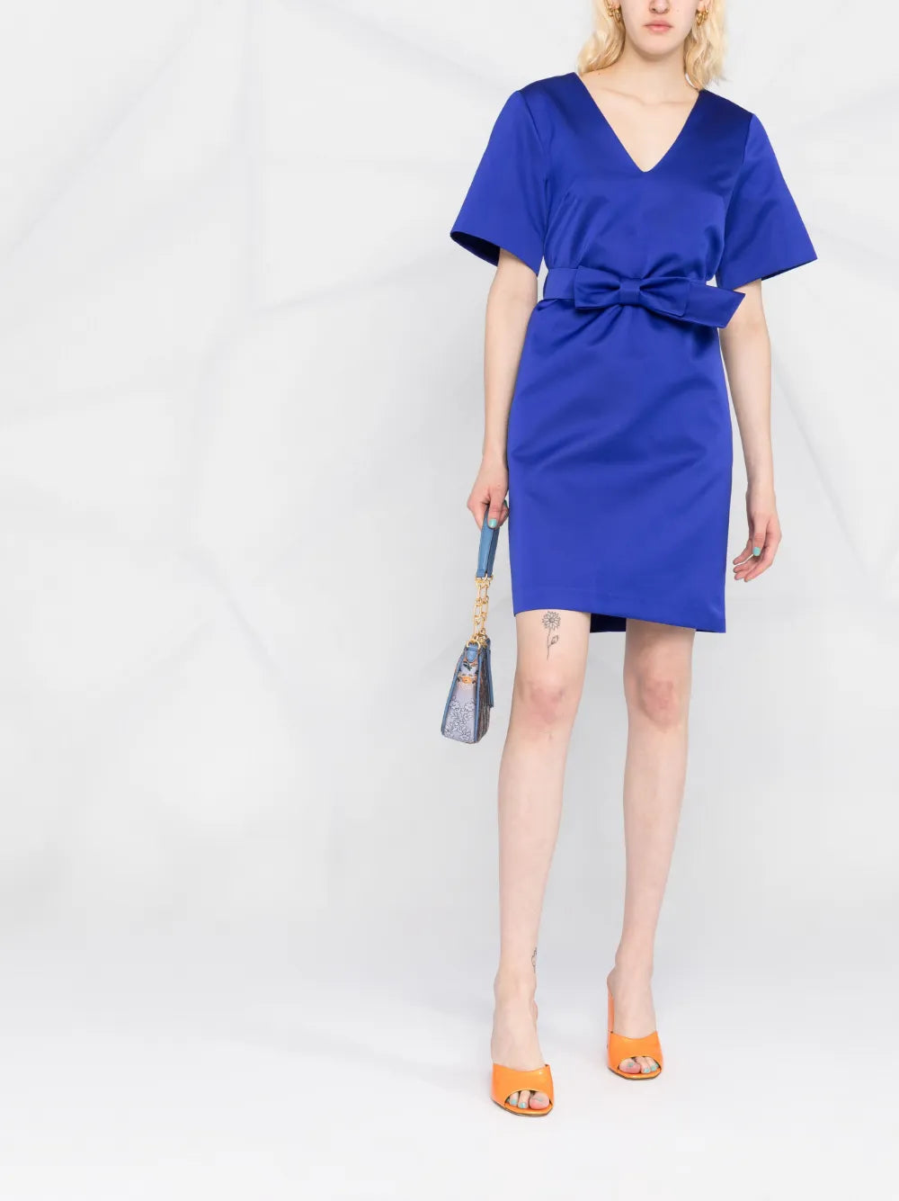 Belted V-Neck Mini Dress