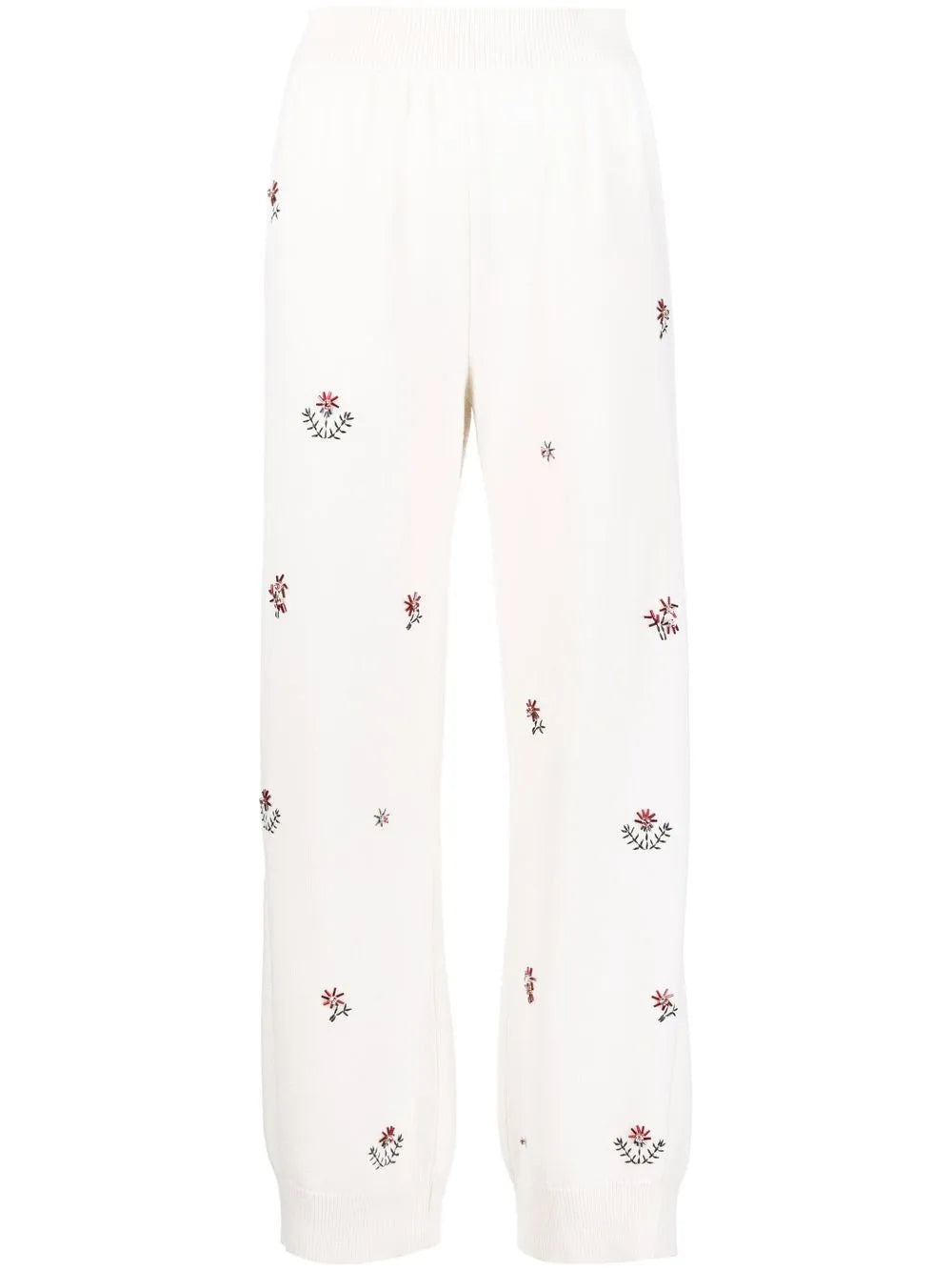 Floral-Embroidered Cashmere Trousers