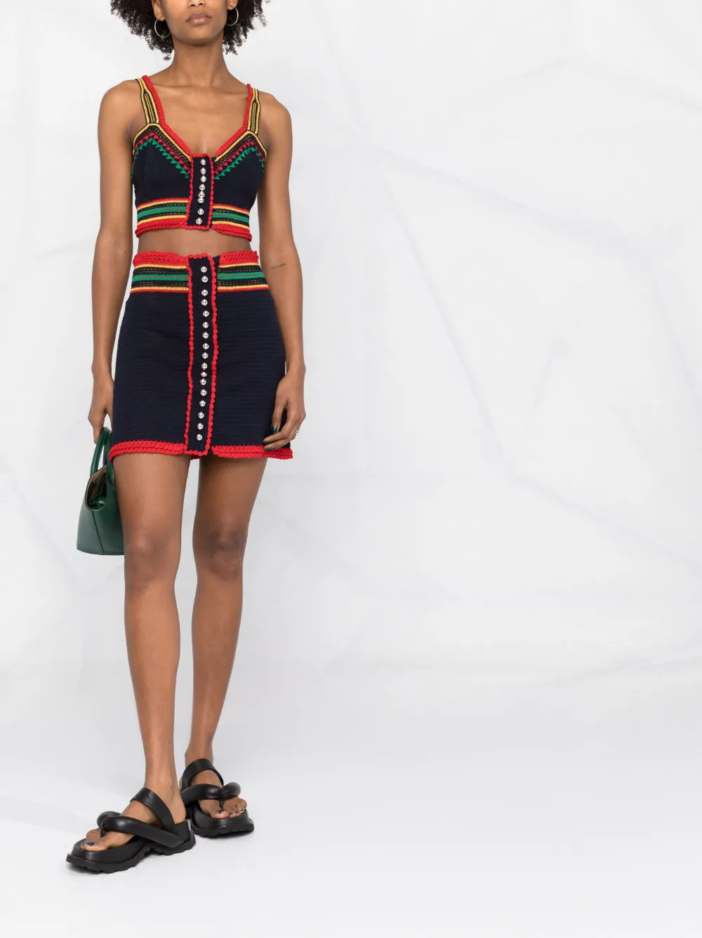 Colour-Block Macramé Miniskirt