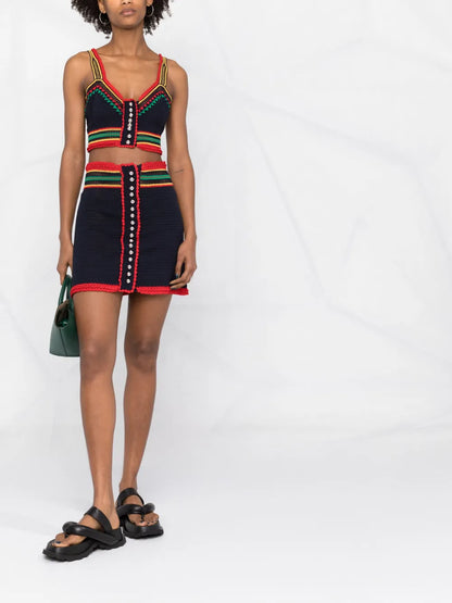 Colour-Block Macramé Miniskirt