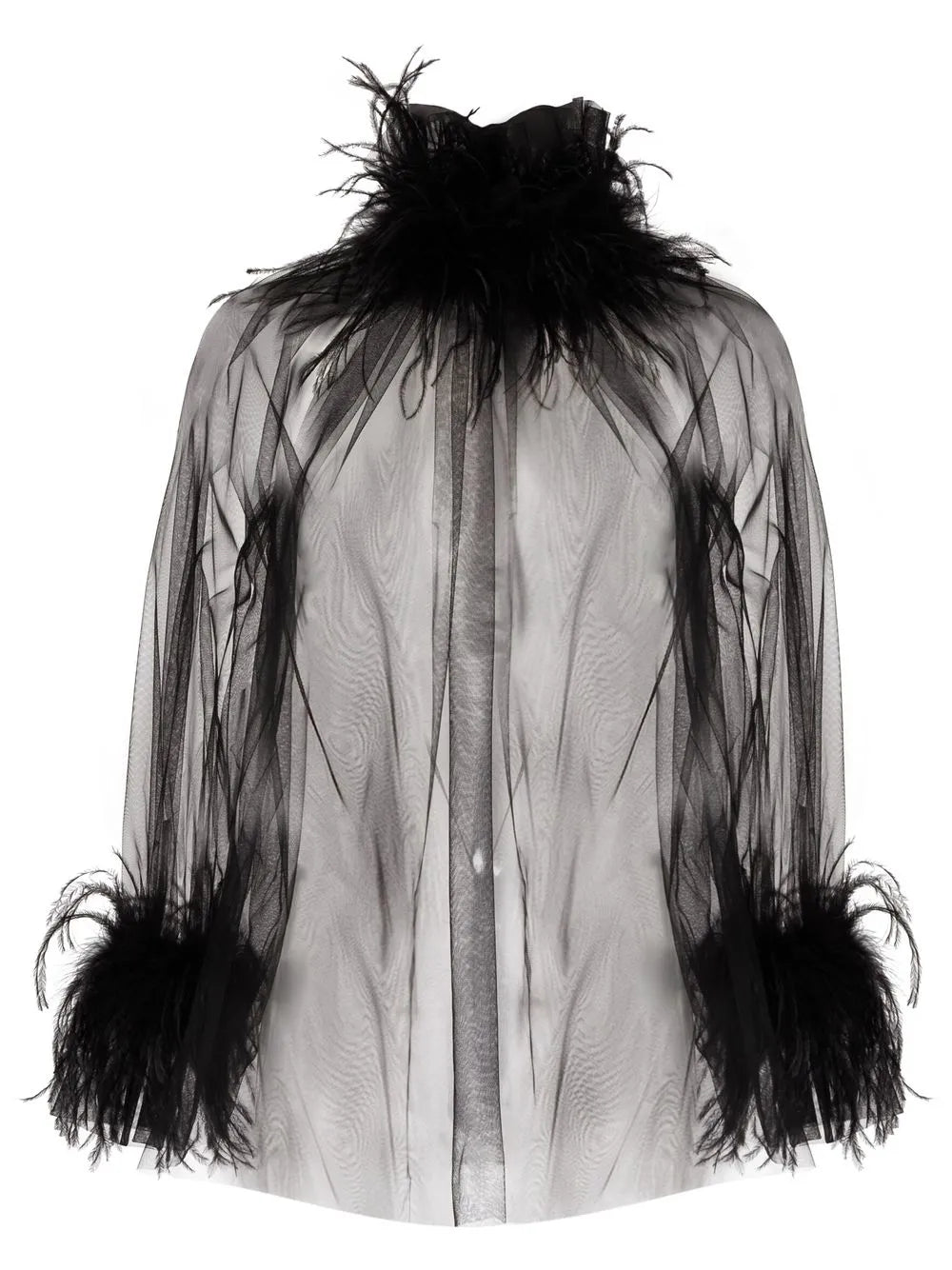 Feather-Trimmed Sheer Blouse