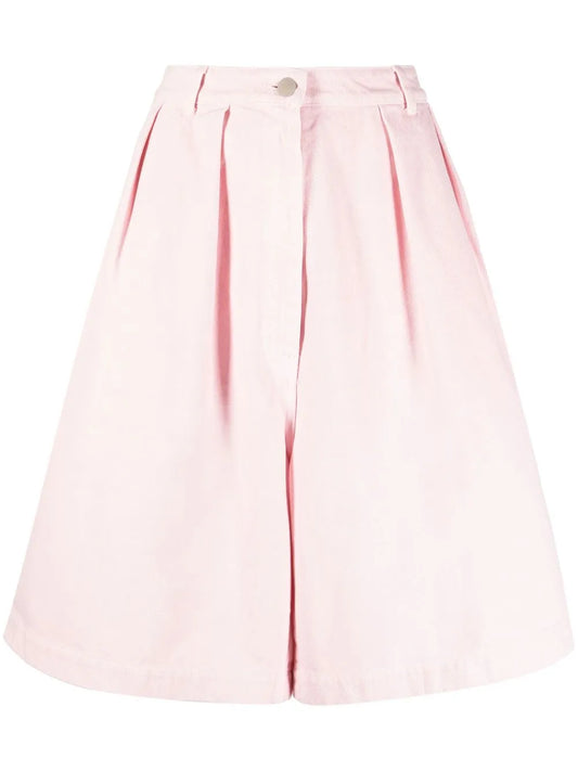 Pleated Denim Shorts