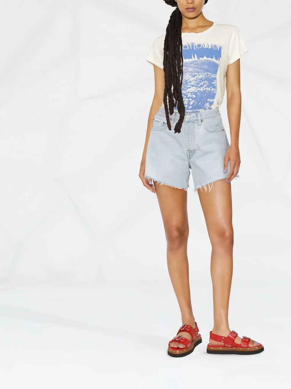 Frayed-Edge Denim Shorts