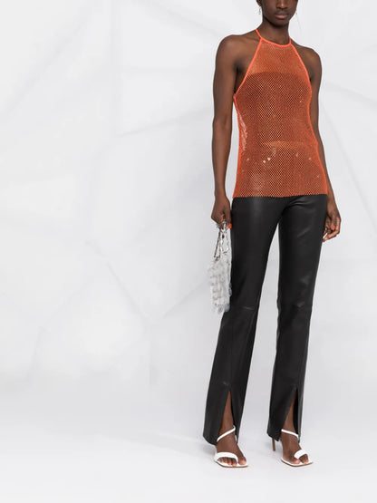 Rhinestone Mesh Crew-Neck Top