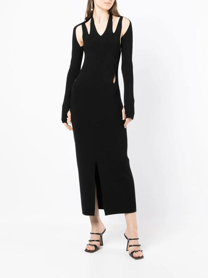 Cut Out-Detail Knitted Midi Dress