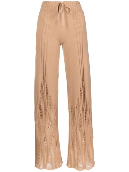 Distressed High-Waist Cashmere Trousers