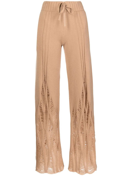 Distressed High-Waist Cashmere Trousers