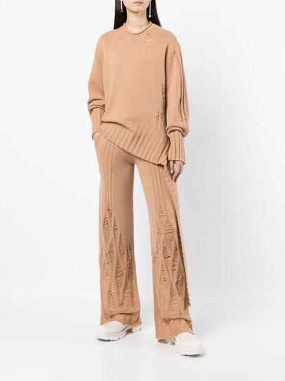 Distressed High-Waist Cashmere Trousers