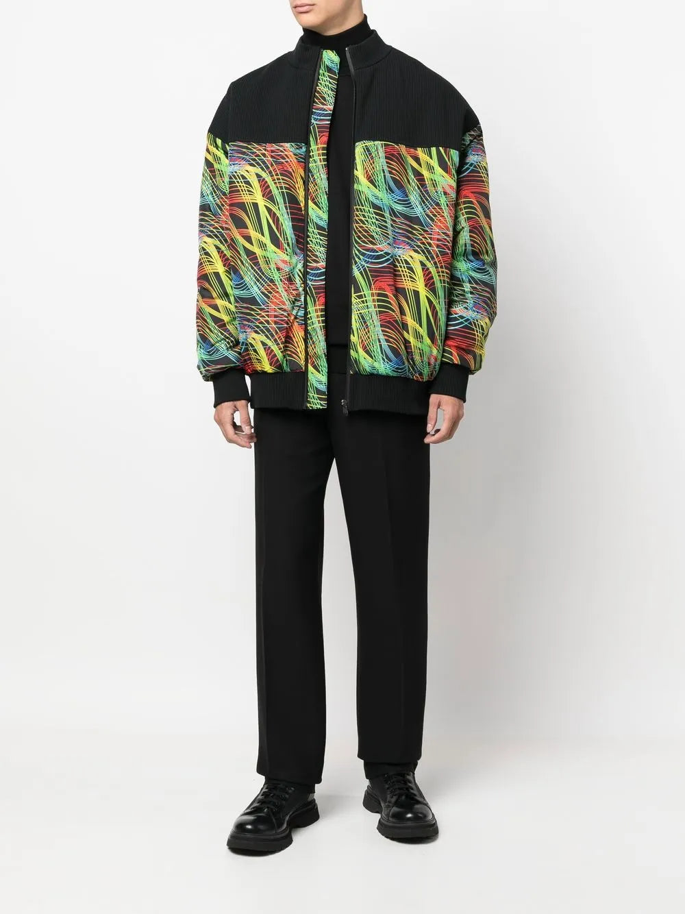 Speed Lines-Print Bomber Jacket