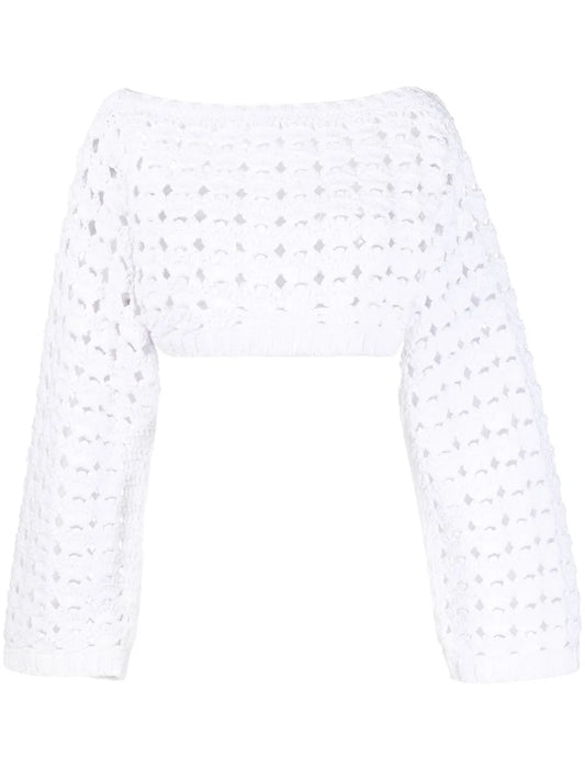 Cropped Open-Knit Jumper