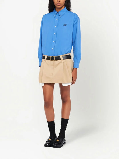 Embroidered-Logo Chino Miniskirt