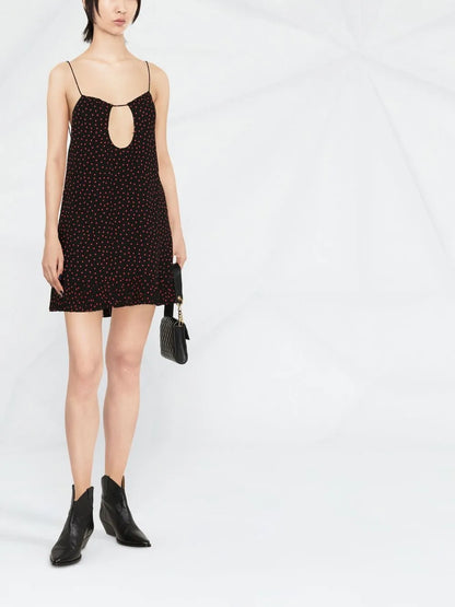 Polka-Dot Print Cut-Out Detail Mini Dress