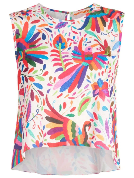 Abstract-Print Sleeveless Blouse