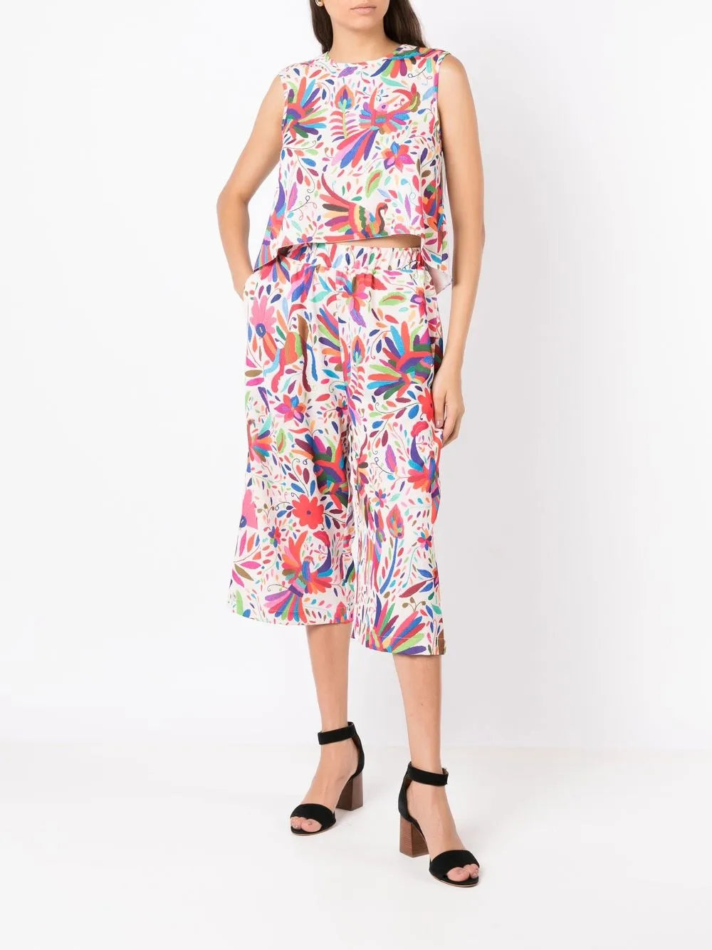 Abstract-Print Sleeveless Blouse